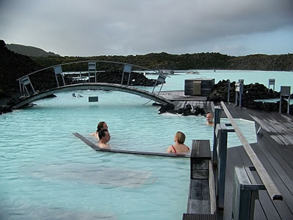Swimming in a blue lagoon in Iceland.