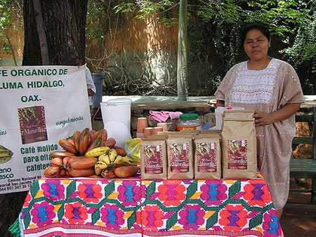 Coffee saleswoman at Oaxaca Market in Mexico.
