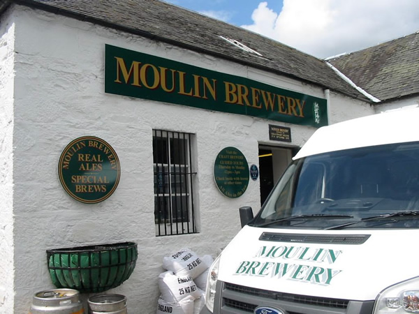 Outside the Moulin Brewery in Scotland.
