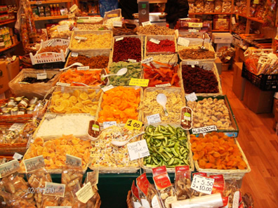 Dried fruits in a Florence market.