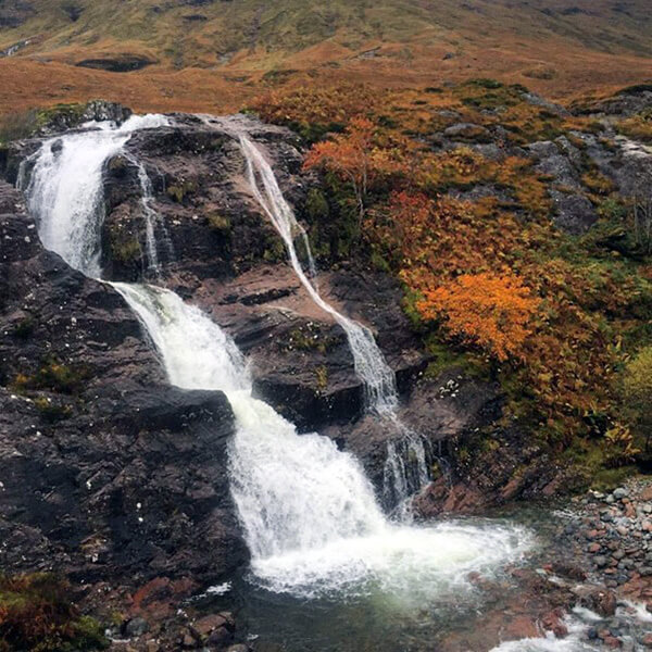 A waterfall in the Highlands of Scotland.