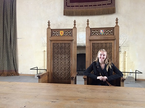 The author sitting in the Great Hall of Stirling Castle, Scotland.