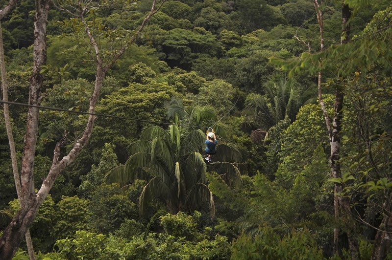 Enjoying a ride on the zipline