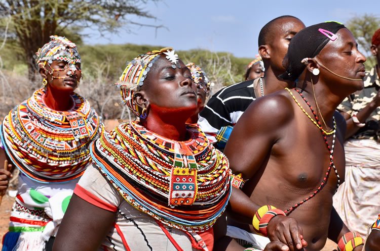 Samburu men and women dancing