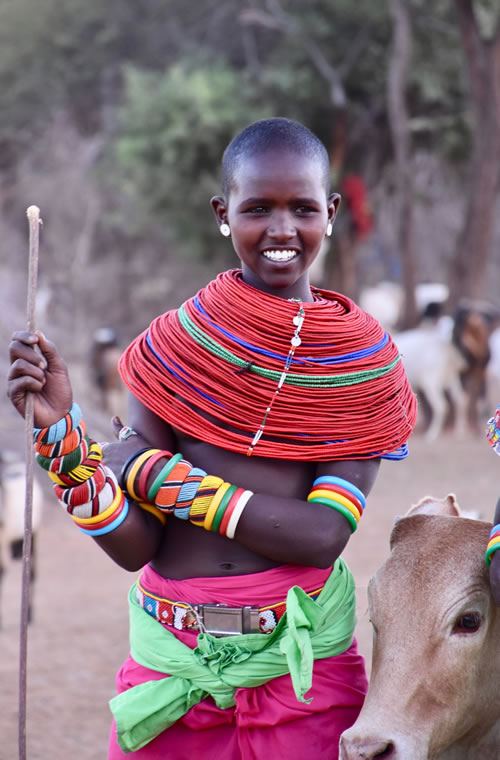 Samburu girl herding cattle.