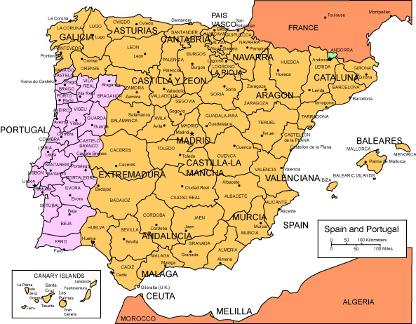 Large Printable Map Of Spain