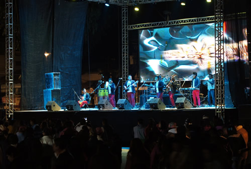 A cumbia band playing at a town fair in Mexico
