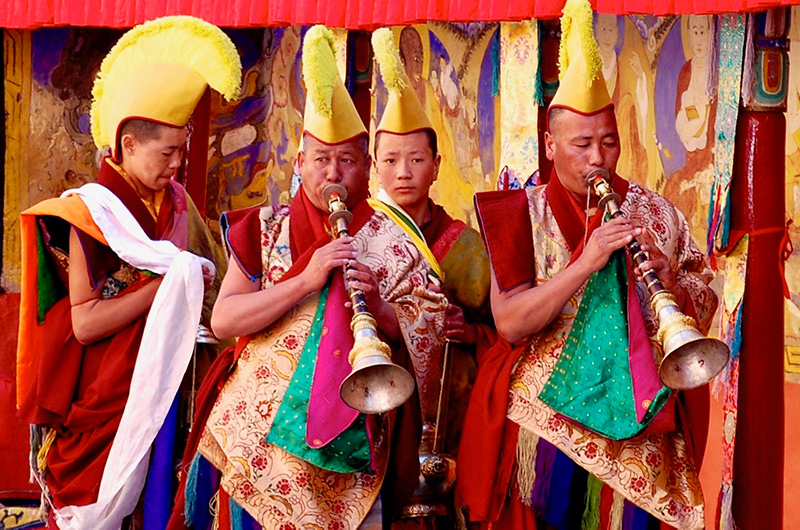 Musicians playing during festival in Ladakh, India