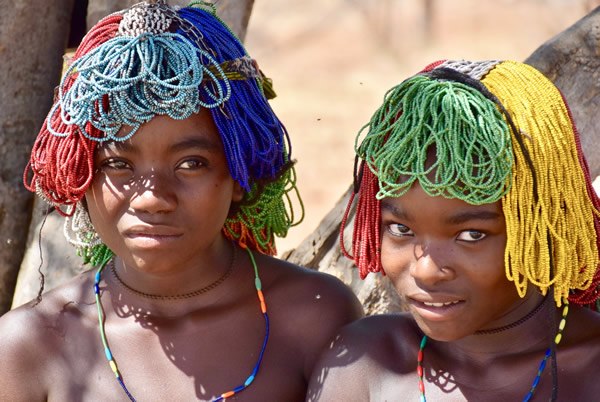Mudimba girls with beaded wigs, called ena