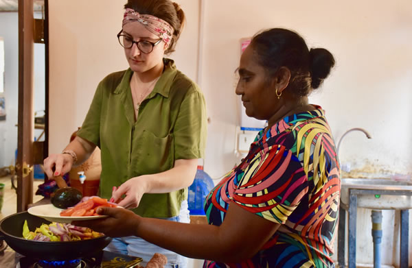 Helping the hostess to prepare a jackfruit curry