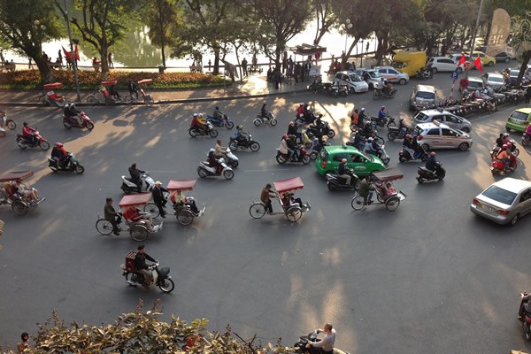 Typical traffic in lively Hanoi, Vietnam