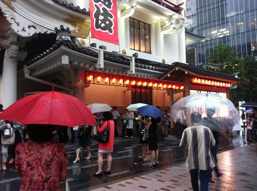 Tokyo Kabukiza theatre with people waiting