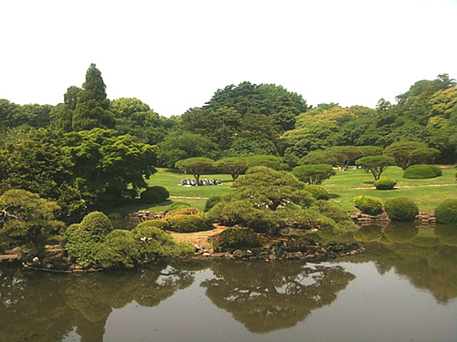 The landscaped gardens of Shinjuku Gyoen park in Tokyo, Japan