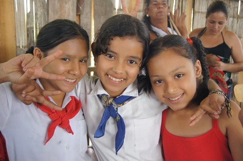 WorldTeach volunteers with young student girls in Namibia.