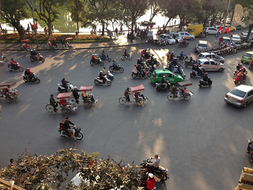 Traffic of all kinds in Hanoi, Vietnam