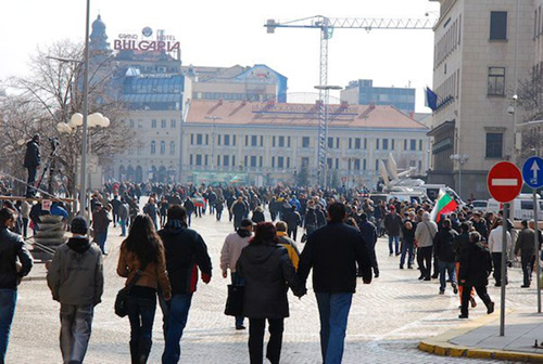 Protest in downtown Sofia.