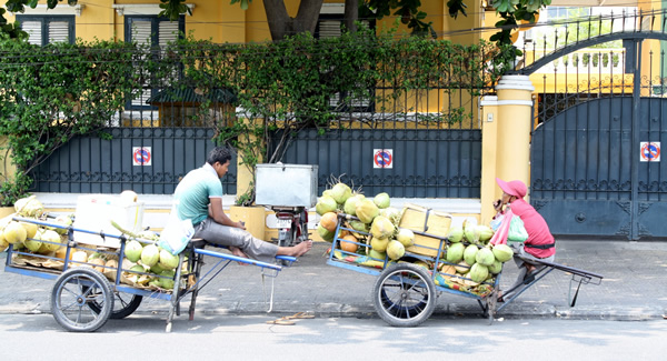 Coconut vendors on the streets of Phnom Penh.