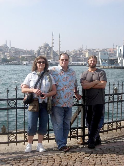 Two tourist and expat author on banks of the Golden Horn