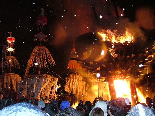 Nozawa Onsen Fire Festival in Nagano, Japan.