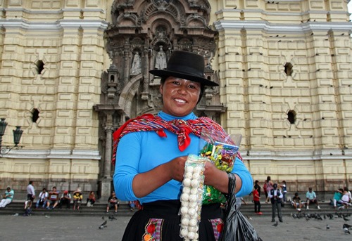 Woman in Lima in front of the Cathedral