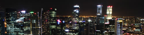 Singapore skyline at night.