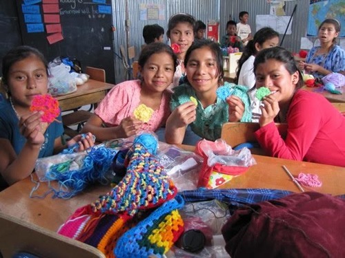 Teaching kids to crochet in Guatemala