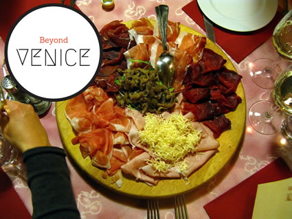 A full and colorful antipasto plate food from Friuli, Venice.