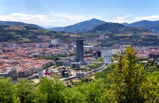 The city of Bilbao, Spain is near the mountains.