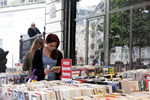 Student looking at books in Paris