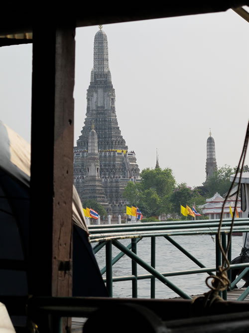 View of iconic Wat Arun from Tha Tien Pier, Bangkok