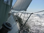 Sailing on a sailboat in turbulent seas.