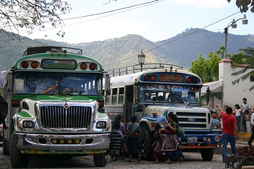 Colorful public buses in Antigua