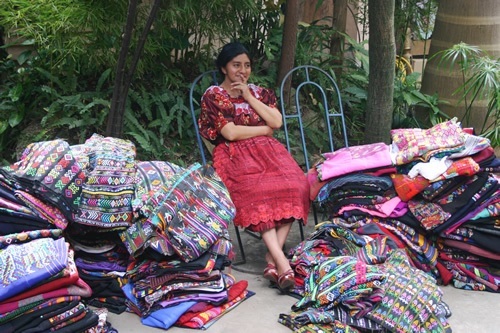 A local artisan selling her textiles