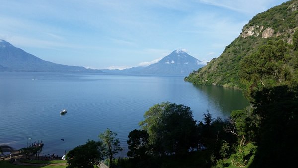 A view of Lake Atitlan, Guatemala from the shore.