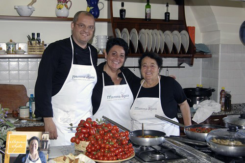 Mamma Agata in her kitchen teaching cooking classes in Italy