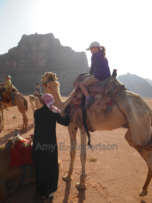 A Bedouin guide prepares a camel caravan in Wadi Rum, Jordan
