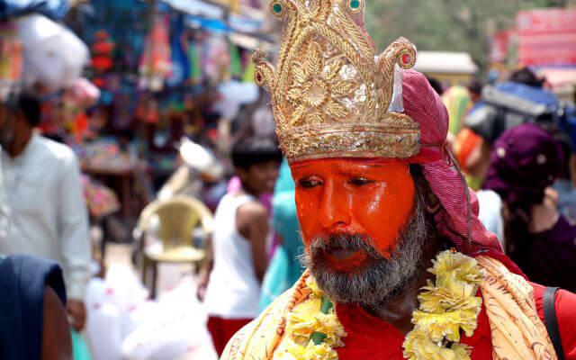 Hindu Indian holy man sadhu at Kumbh Mela festival in India.