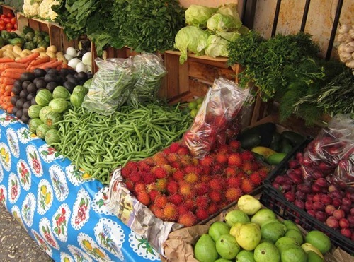 Fresh fruit and vegetables are available at shops and markets abroad