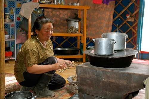 Mongolian woman cooking