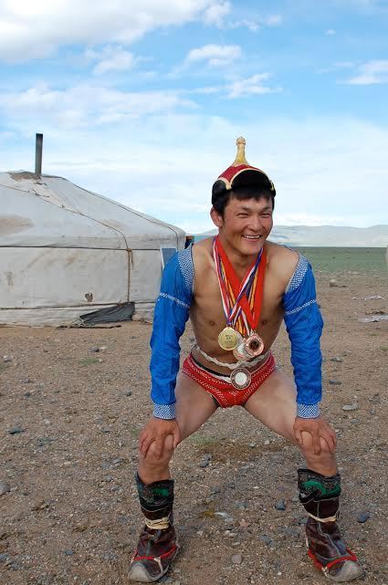 Son in Mongolian wrestling outfit