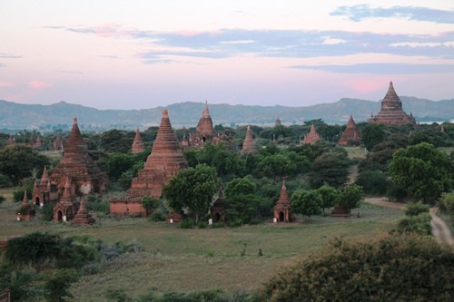 Bagan, Myanmar chessboard at sunset