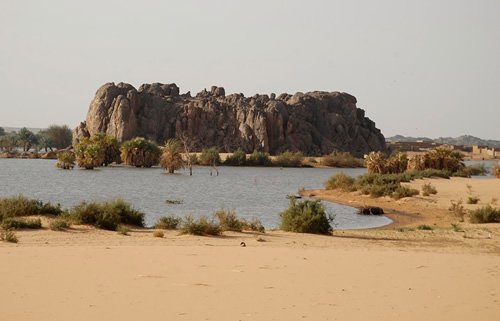 Nile river rock formation and greenery