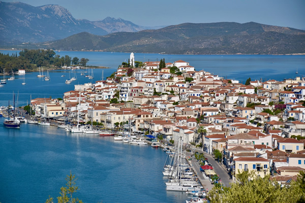 A panarama of the island of Poros, Greece.