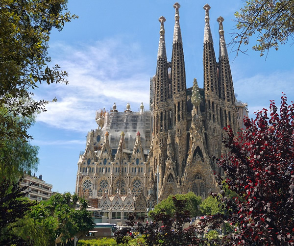 La Sagrada Familia construction is nearly complete at the center of Barcelona.