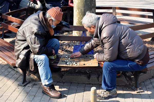 Men playing chess in the park