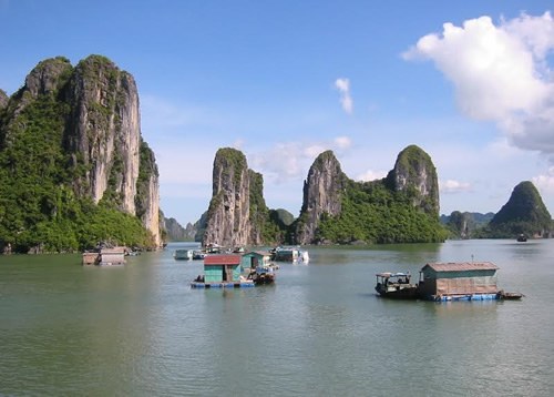 View of fishing boats and islands Vietnam