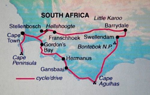 Cycling map in South Africa