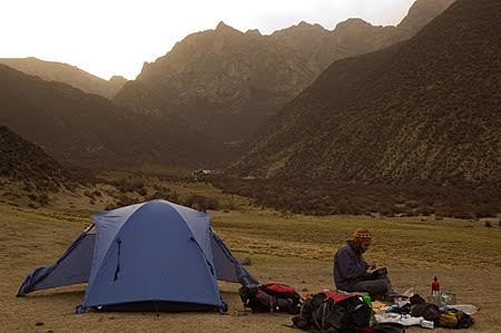 Dinner at campsite in Tibet.