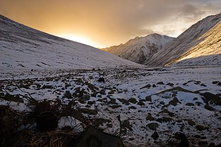 Sunrise in Tibetan mountains.