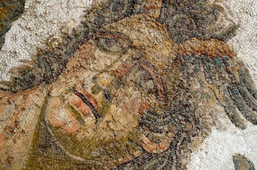 A mosaic on the wall of a Roman villa